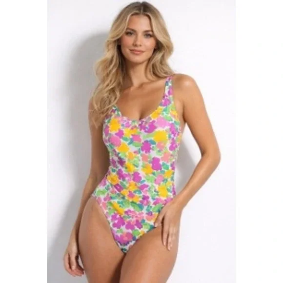 Cotton On Body Strappy Low Scoop One Piece Cheeky Swimsuit Celeste Floral Small - Picture 2 of 6